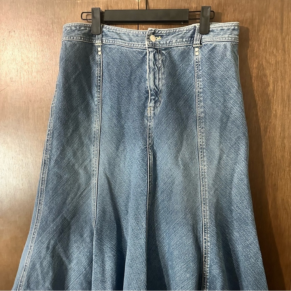A.M.I. Blue Denim A-Line Mermaid Denim Long Maxi Skirt Western Costal Sz 10 - Picture 3 of 11